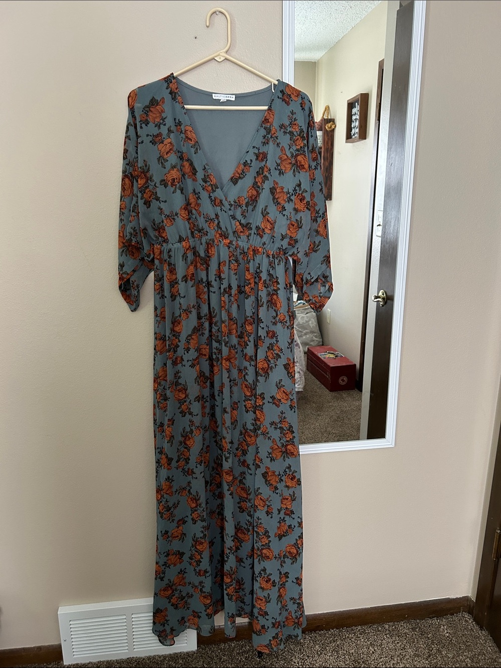 Baltic Born Kia Kimono Maxi Dress in Dusty Blue Floral Size Large